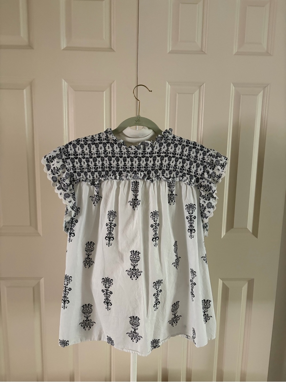 Lane Bryant White Top with Navy Floral Print